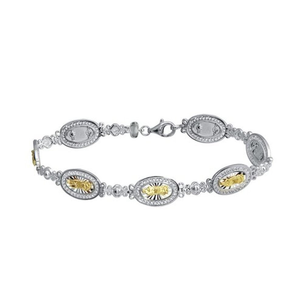 Gold Plated and Sterling Silver Oval Mary Link Tennis Mary Bracelet 7" inches